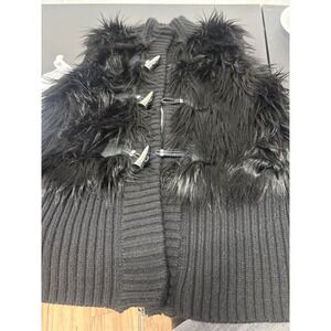 Black knit Michael Kors, cardigan with faux-fur panels